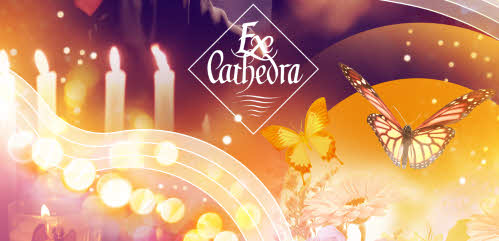 A decorative image featuring candles, a butterfly and the Ex Cathedra logo