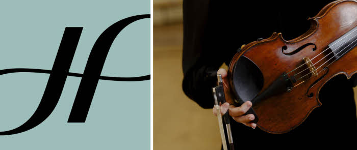 A montage with the Hallé H logo and a person holding a violin